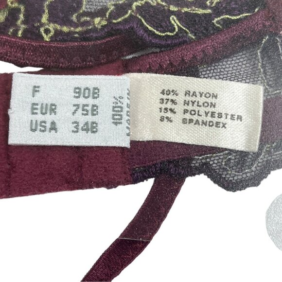 Sheer Purple Embroidered Lingerie Set W/ Underwire Bra & Matching Thong Size 34B - Picture 4 of 8